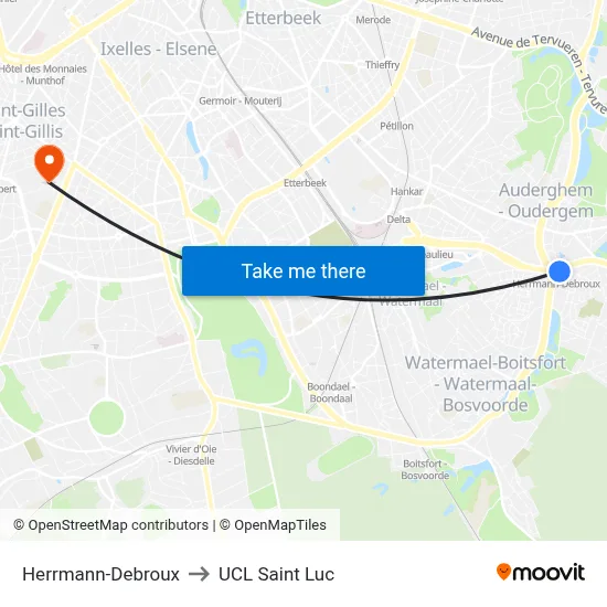 Herrmann-Debroux to UCL Saint Luc map