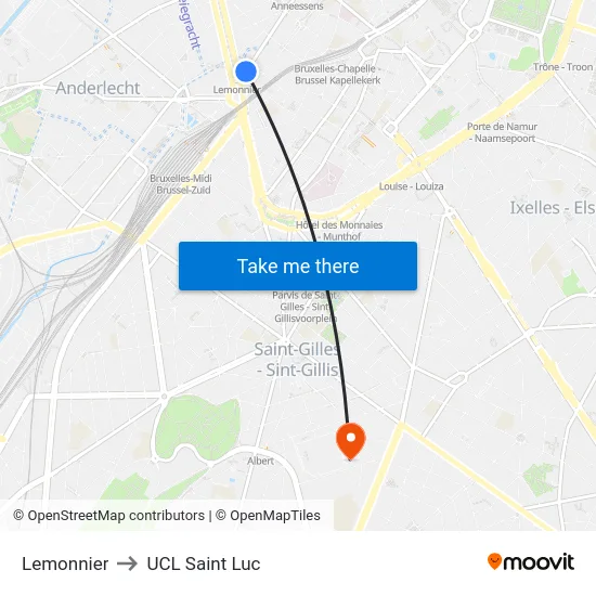 Lemonnier to UCL Saint Luc map