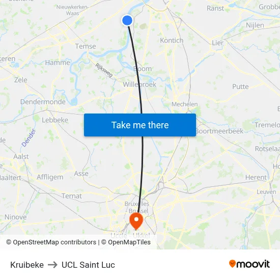 Kruibeke to UCL Saint Luc map