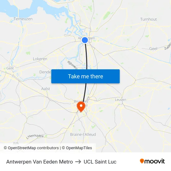 Antwerpen Van Eeden Metro to UCL Saint Luc map