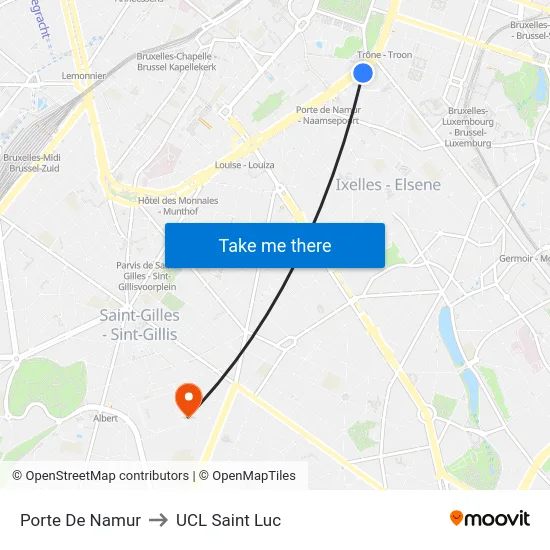 Porte De Namur to UCL Saint Luc map