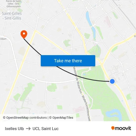Ixelles ULB to UCL Saint Luc map
