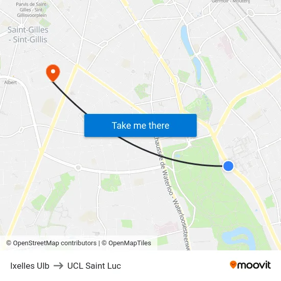 Ixelles Ulb to UCL Saint Luc map