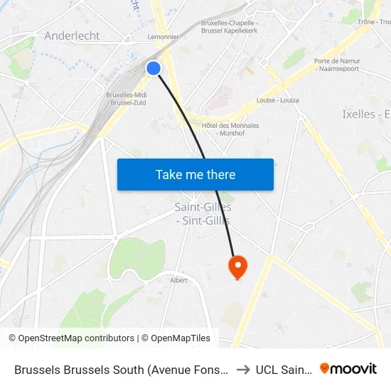 Brussels Brussels South (Avenue Fonsny/Eurolines) to UCL Saint Luc map