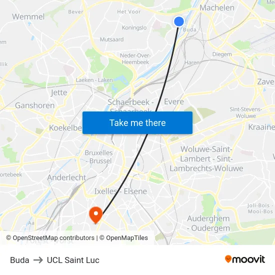 Buda to UCL Saint Luc map