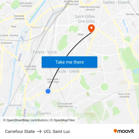 Carrefour Stalle to UCL Saint Luc map