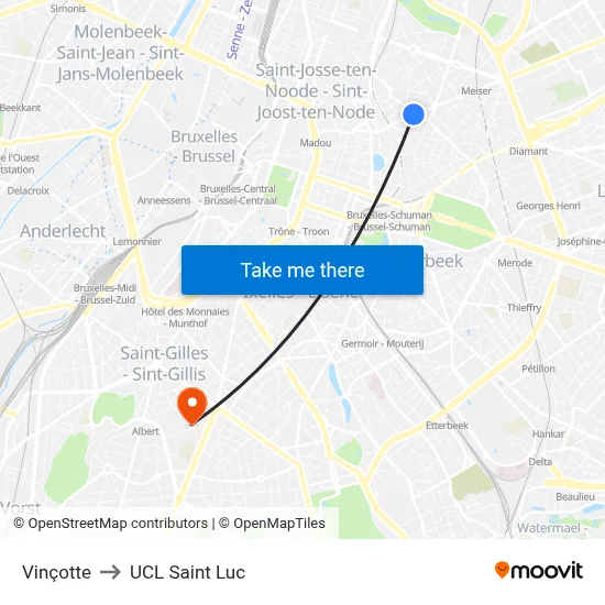 Vincotte to UCL Saint Luc map