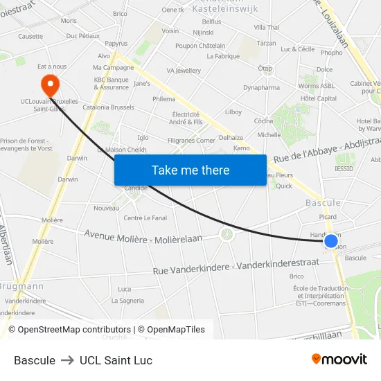 Bascule to UCL Saint Luc map
