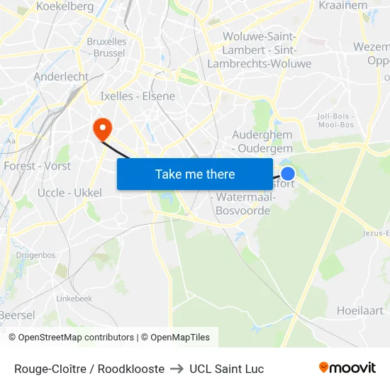 Rouge-Cloître / Roodklooste to UCL Saint Luc map