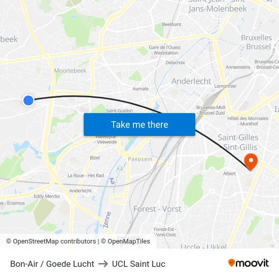 Bon-Air / Goede Lucht to UCL Saint Luc map