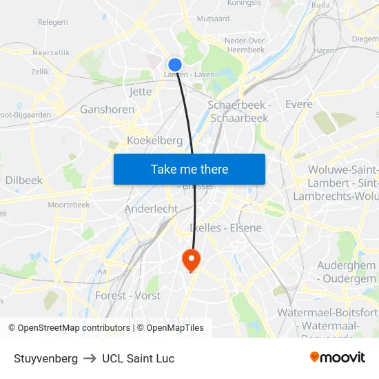 Stuyvenberg to UCL Saint Luc map
