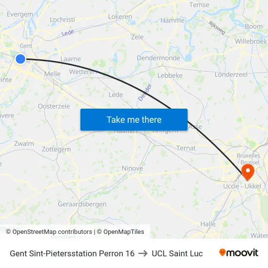 Gent Sint-Pietersstation Perron 16 to UCL Saint Luc map