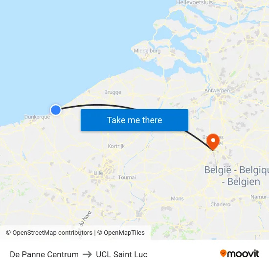 De Panne Centrum to UCL Saint Luc map