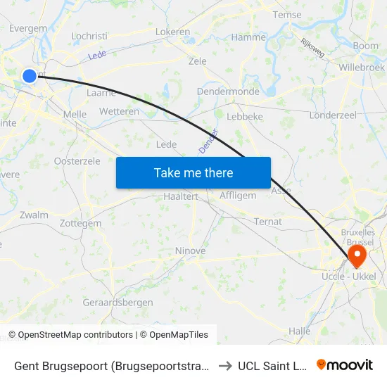 Gent Brugsepoort (Brugsepoortstraat) to UCL Saint Luc map