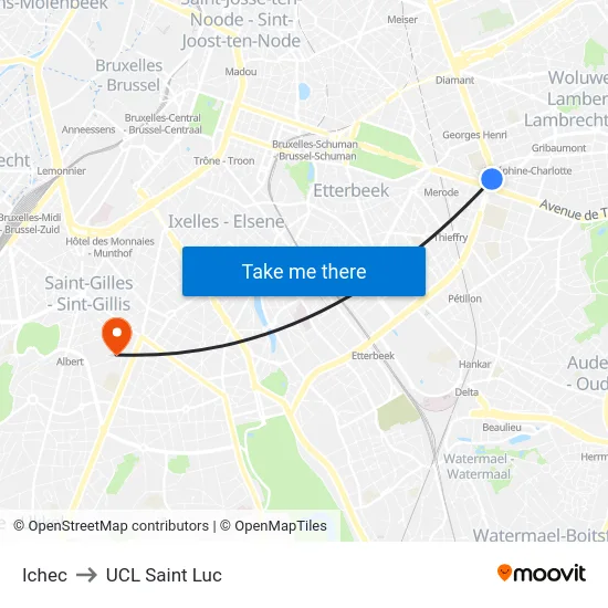 Ichec to UCL Saint Luc map