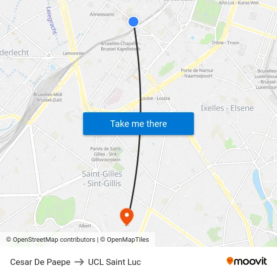Cesar De Paepe to UCL Saint Luc map