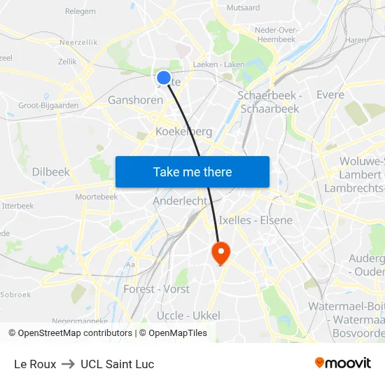 Le Roux to UCL Saint Luc map