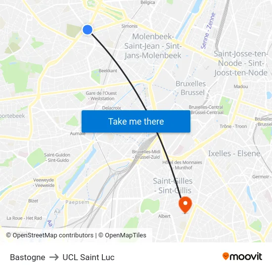 Bastogne to UCL Saint Luc map