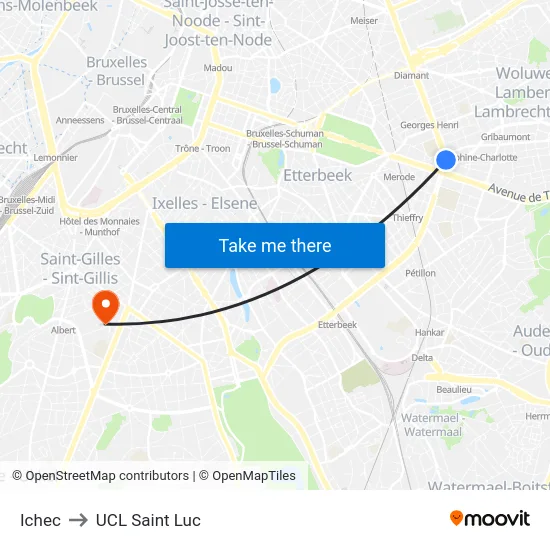 Ichec to UCL Saint Luc map