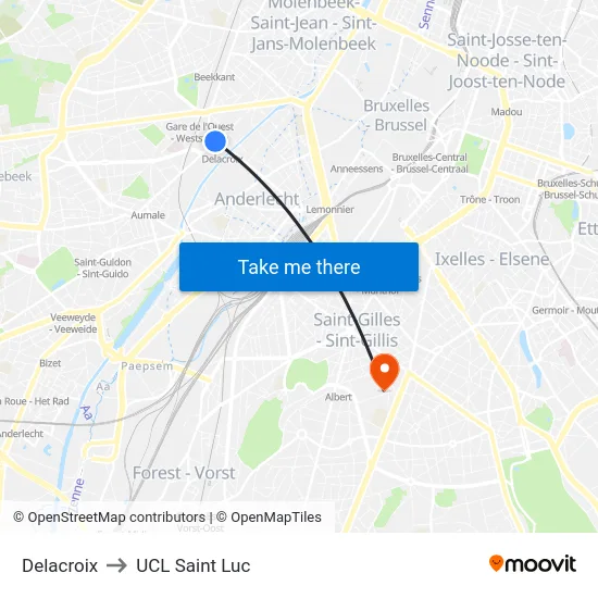 Delacroix to UCL Saint Luc map