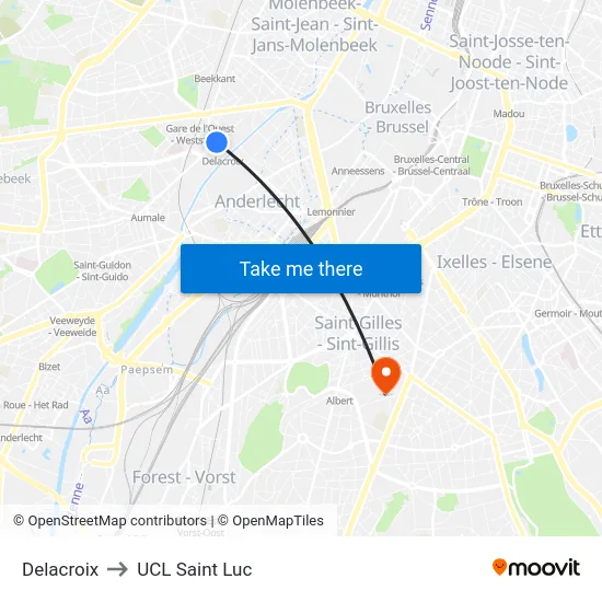 Delacroix to UCL Saint Luc map