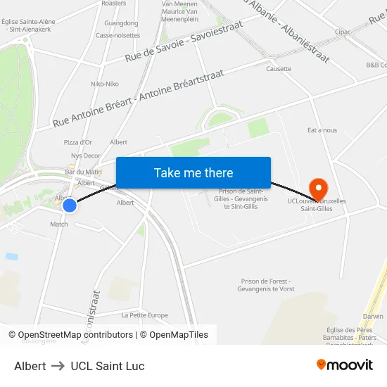 Albert to UCL Saint Luc map