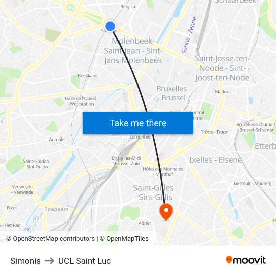 Simonis to UCL Saint Luc map
