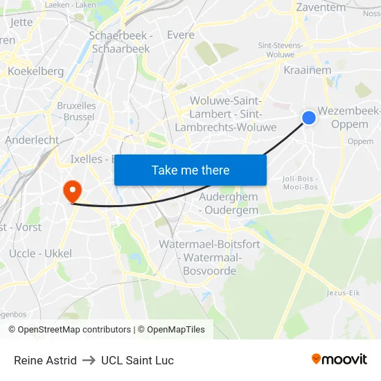 Reine Astrid to UCL Saint Luc map