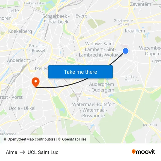 Alma to UCL Saint Luc map