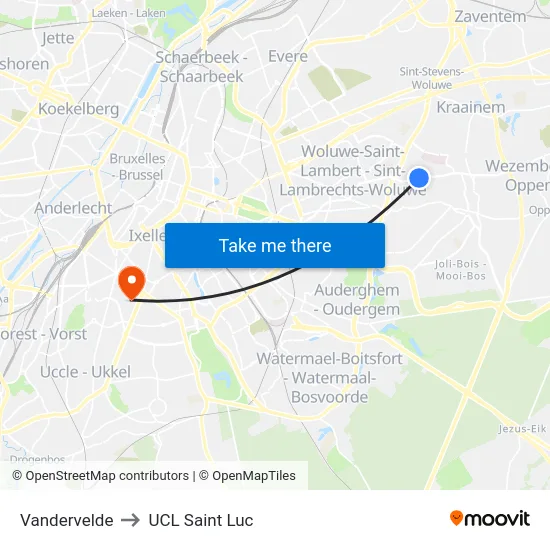 Vandervelde to UCL Saint Luc map