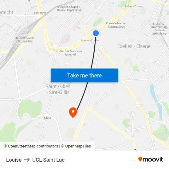 Louise to UCL Saint Luc map