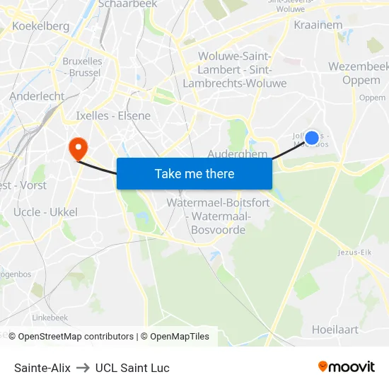 Sainte-Alix to UCL Saint Luc map