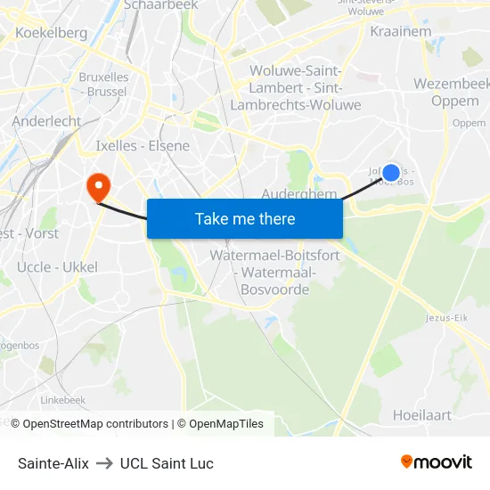 Sainte-Alix to UCL Saint Luc map