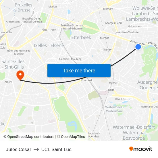 Jules Cesar to UCL Saint Luc map
