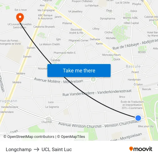 Longchamp to UCL Saint Luc map