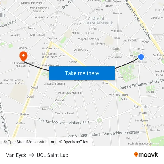 Van Eyck to UCL Saint Luc map