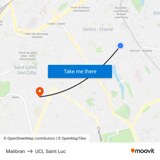 Malibran to UCL Saint Luc map