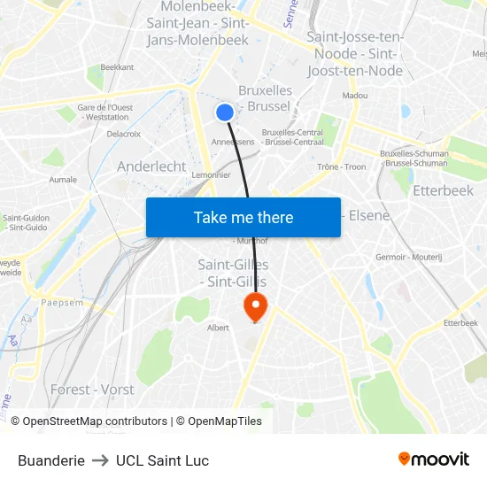 Laundry to UCL Saint Luc map