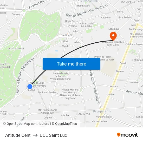 Altitude Hundred to UCL Saint Luc map