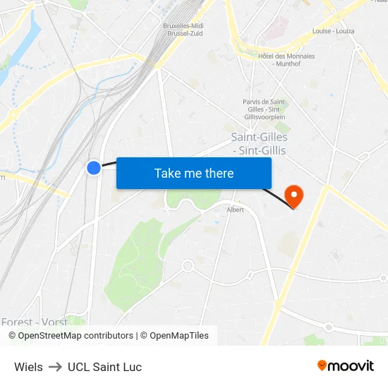 Wiels to UCL Saint Luc map