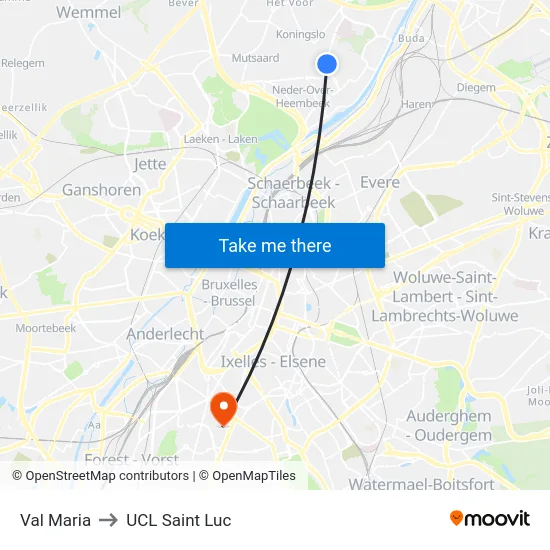 Val Maria to UCL Saint Luc map
