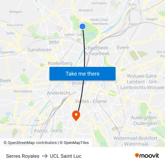 Serres Royales to UCL Saint Luc map