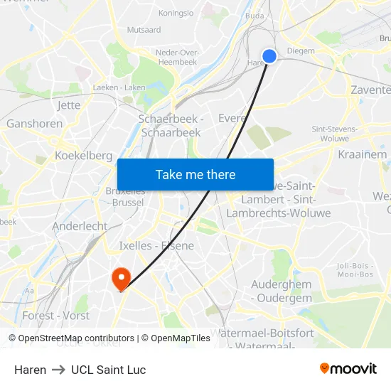 Haren to UCL Saint Luc map