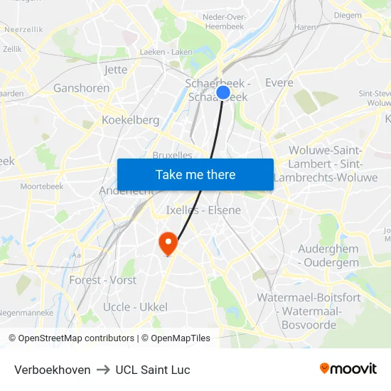 Verboekhoven to UCL Saint Luc map