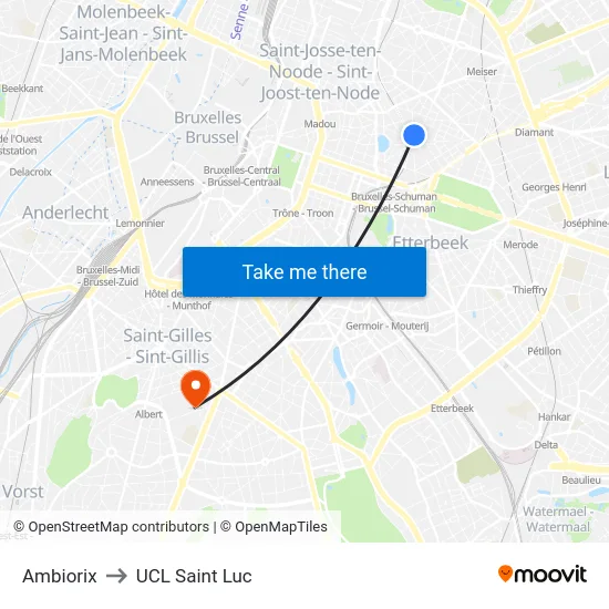 Ambiorix to UCL Saint Luc map