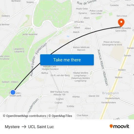 Mystere to UCL Saint Luc map
