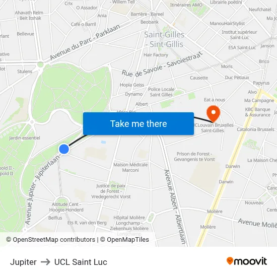 Jupiter to UCL Saint Luc map