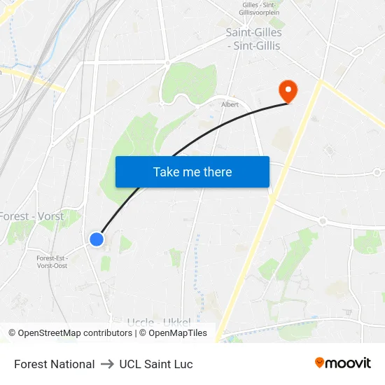 Forest National to UCL Saint Luc map