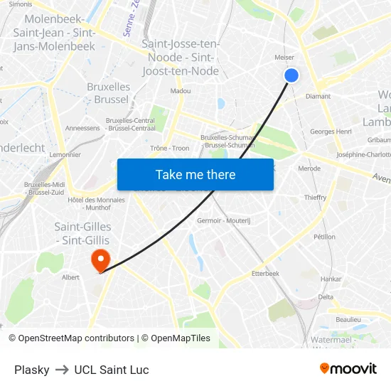 Plasky to UCL Saint Luc map