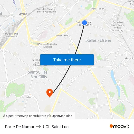 Porte De Namur to UCL Saint Luc map